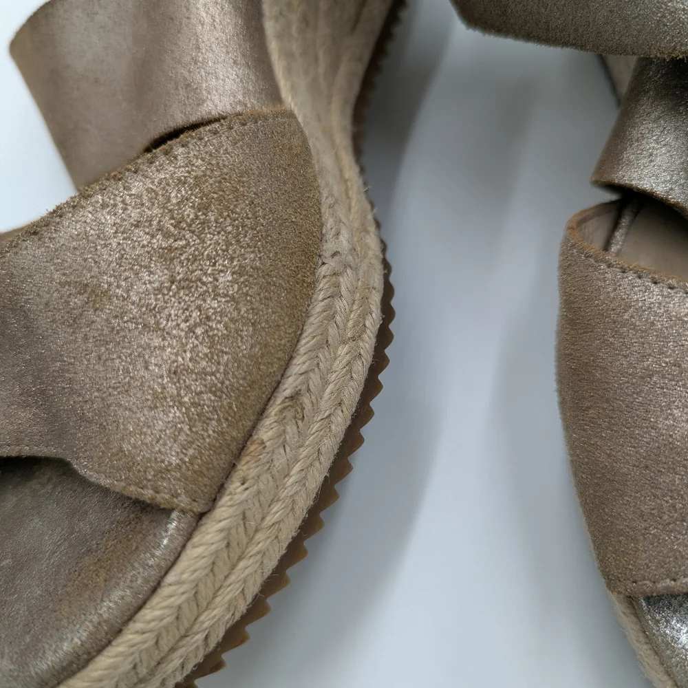Eileen Fisher Willow Leather Wedge Sandals Espadrilles Silver Metallic 9.5 Boho